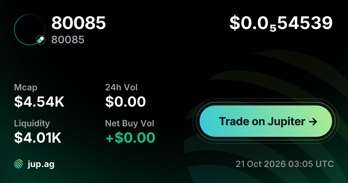 80085 Price Today, 80085 to USD live price chart, marketcap & news