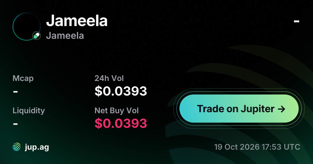 Jameela Price Today, JAMEELA to USD live price chart, marketcap & news